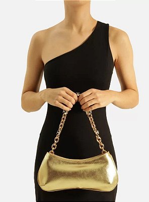 BOLSA AREZZO BAGUETE COURO CORRENTE- DOURADA