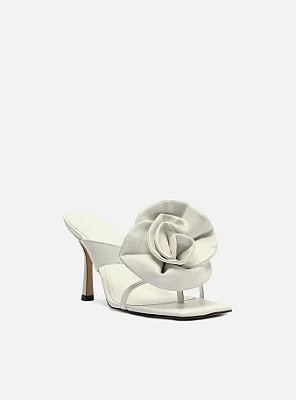 SANDÁLIA AREZZO COURO SALTO FINO FLOR- BRANCO