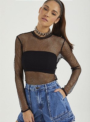 BLUSA TELA COLCCI MANGA LONGA - PRETO
