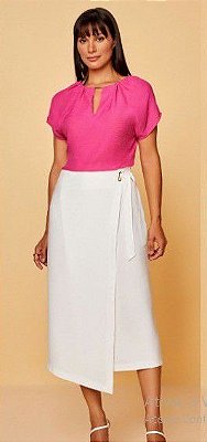 BLUSA RAMO SELVAGEM DE VISCOSE COM FRANZIDO - ROSA CHICLETE