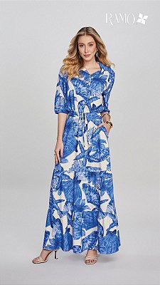 CAMISA RAMO SELVAGEM MANGA CURTA COM AMARRACAO - AZUL ROYAL