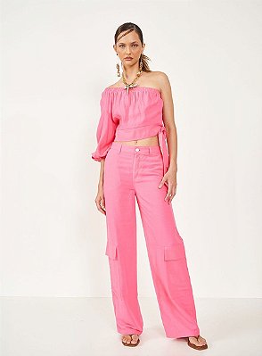 CALÇA COLCCI LINHO - ROSA FLEX