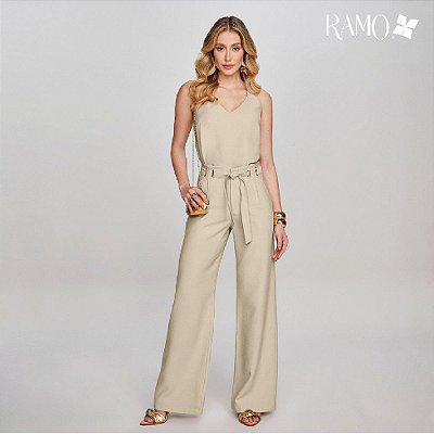 CALÇA RAMO SELVAGEM WIDE LEG COM ILHOS - BEGE