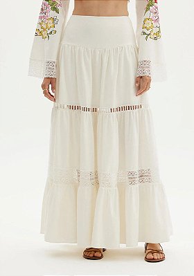 SAIA AMARANTE SUPER MIDI COM BABADO - OFF WHITE