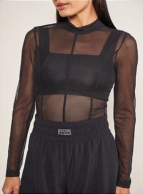 BLUSA COLCCI  SLIM MANGA LONGA TULE - PRETO