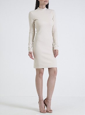 VESTIDO FORUM CANELADO MANGA LONGA -BEGE ITALIAN
