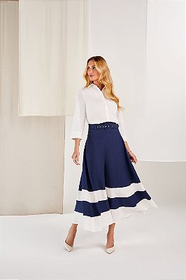 SAIA RAMO SELVAGEM COM CINTO E DETALHE BICOLOR - AZUL MARINHO