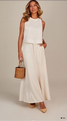 SAIA RAMO SELVAGEM ONGA EVASE DE LINHO - OFF WHITE
