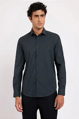 CAMISA ARAMIS SLIM EM ALGODAO LS DAMERO - CINZA ESCURO
