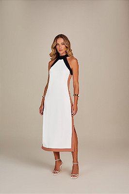 VESTIDO RAMO SELVAGEM MIDI TRICOLOR CAVAR - OFF WHITE