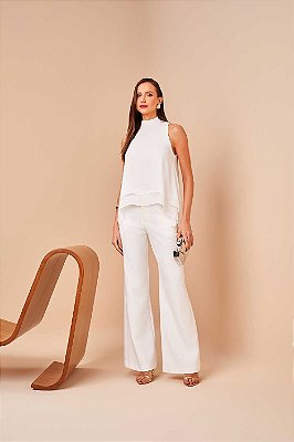 BLUSA RAMO SELVAGEM BARRA ASSIMETRICA COM GOLA- OFF WHITE