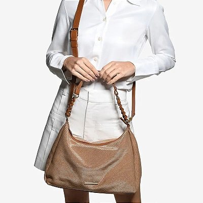 BOLSA HOBO TAKE METALIC CARAMELO COURO JORGE BISCHOFF OURO