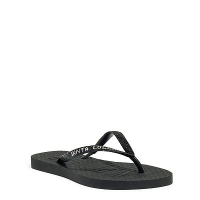 CHINELO SANTA LOLLA FLIP FLOP BORRACHA TIRAS BRILHO PRETO
