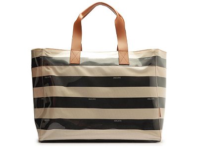 BOLSA SHOPPING GRANDE LISTRAS VINIL PRETO