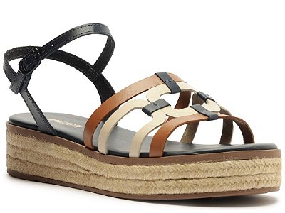SANDALIA ANA CAPRI PLATAFORMA CORDA RECORTES COURO TRICOLOR AZUL AZUL