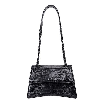 BOLSA SANTA LOLLA CROCO PRETA ALÇA DE OMBRO