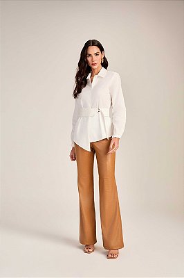 CAMISA DE TRICOLINE RAMO SELVAGEM COM CINTO BORDADO OFF WHITE