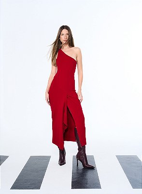 VESTIDO CANELADO OPEN VERMELHO FABULOSO