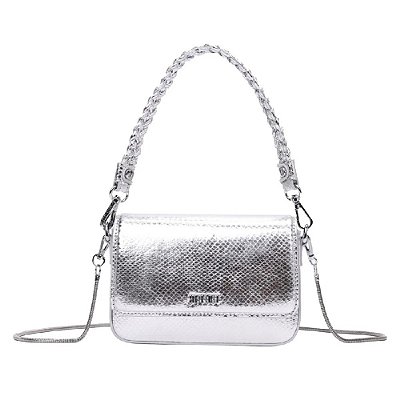 BOLSA BAGUETE SANTA LOLLA METALIZADO SNAKE ALÇA TRANÇA PRATA
