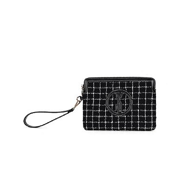 CLUTCH SANTA LOLLA TRAMADO LISTRADA ALÇA DE MÃO PRETA