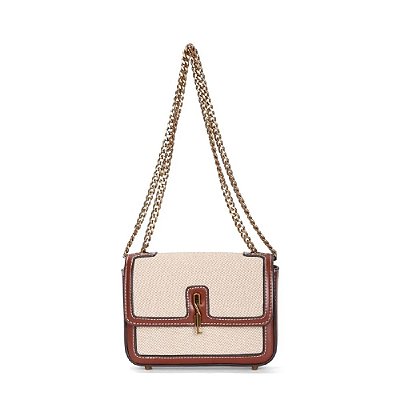 BOLSA SANTA LOLLA CANVAS BEGE ALÇA CORRENTE DE OMBRO
