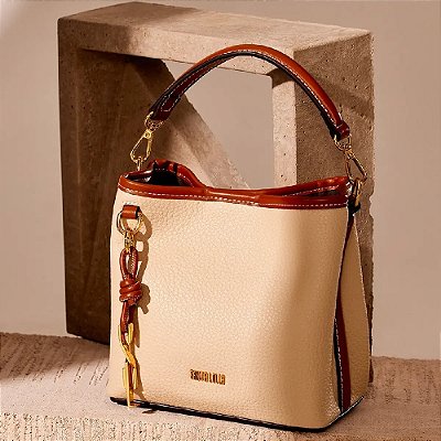 BOLSA SANTA LOLLA BUCKET FLOATER BEGE ALÇA DUPLA