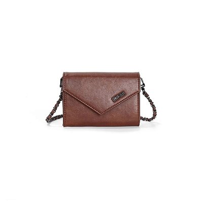 BOLSA CARTEIRA SANTA LOLLA RUSTICA ALÇA CORRENTE TRANSVERSAL MARROM