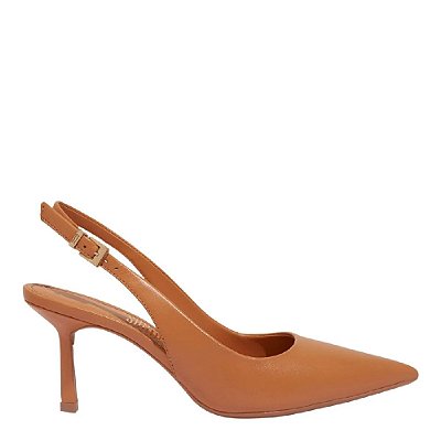 SCARPIN SANTA LOLLA SLINGBACK COURO PELICA CARAMELO BICO FINO SALTO ALTO FINO