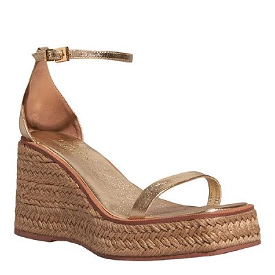 SANDÁLIA SANTA LOLLA ESPADRILLE ANABELA COURO METALIZADA DOURADA