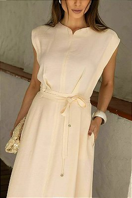 VESTIDO KARAMANI TWILL DET. FAIXA C/ PONTEIRA