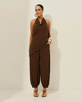 CALCA CHIFFON KARMANI ESTILO ALADIM MARROM