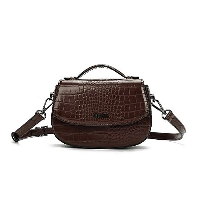 BOLSA SANTA LOLLA PEQUENA CROCO MARROM TRANSVERSAL