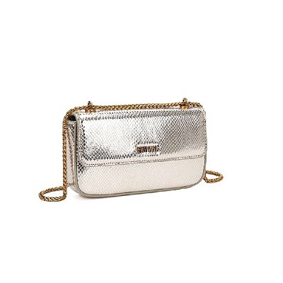 BOLSA SANTA LOLLA METALIZADA DOURADA ALÇA TRANSVERSAL CORRENTE