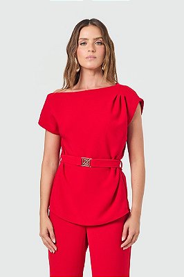 BLUSA SLYWEAR VERMELHA CREPE ALFAIATARIA