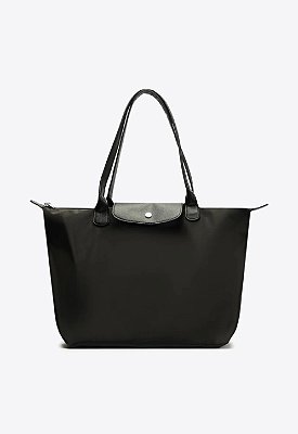 BOLSA SHOPPING ANACAPRI GRANDE NYLON BOTÃO PRETA