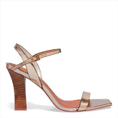 SANDÁLIA SANTA LOLLA COURO METALIZADO BICO QUADRADO DOURADO