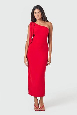 VESTIDO MIDI SLYWEAR UM OMBRO SÓ EM ALFAIATARIA