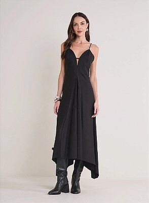 VESTIDO MAXI MIDI COM DECOTE DUPLO E ESTRUTURADO