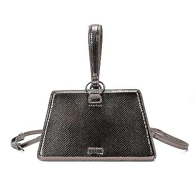 BOLSA SANTA LOLLA TRAPÉZIO METALIZADO CINZA GRAFITE ALÇA TRANSVERSAL