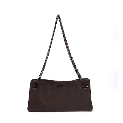 BOLSA NOBUCK SANTA LOLLA MARROM DARK ALÇA DE OMBRO CORRENTE
