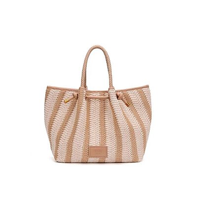 BOLSA GRANDE TRAMADO SANTA LOLLA BEGE ALÇA DE OMBRO
