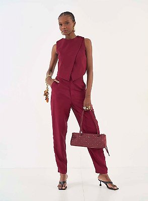 CALÇA COLCCI RETA EM ALFAIATARIA BORDÔ