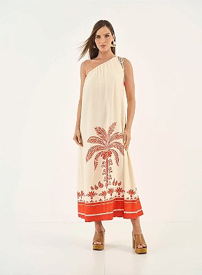 VESTIDO MIDI COLCCI AMPLO UMA ALÇA ESTAMPADO