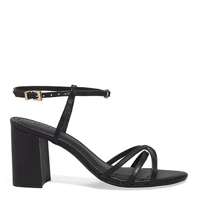 SANDÁLIA COURO SALTO MÉDIO SANTA LOLLA PRETA TIRAS FINAS