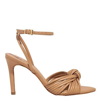 SANDÁLIA NAPA SOFT SANTA LOLLA BEGE BICO FOLHA SALTO ALTO FINO