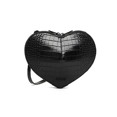 BOLSA CORAÇÃO CROCO SANTA LOLLA PRETO ALÇA TRANSVERSAL