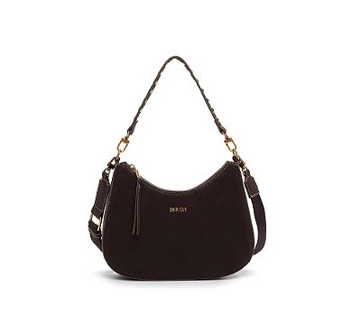 BOLSA BAGUETE MÉDIA SANTA LOLA NOBUCK MARROM ALÇA SPIKES