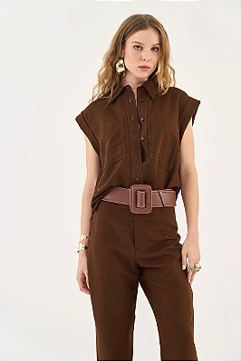 CAMISA RETA COM LINHO COLCCI E BOLSO FRONTAL