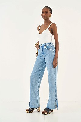 CALÇA JEANS WIDE LEG JULIETTE BARRA A FIO COLCCI