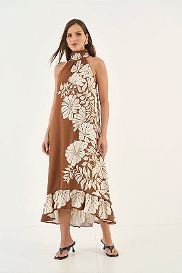 VESTIDO MIDI ESTAMPADO GOLA ALTA COLCCI